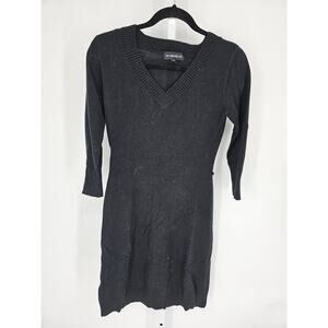 My Michelle Women's Black Long Sleeve Ribbed V-neck Knee Length Dress Size M
